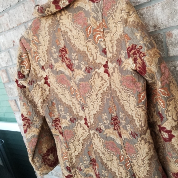 ELCC Gold Maroon Elegant Floral brocade Suit jacket LARGE Blazer - Picture 8 of 10
